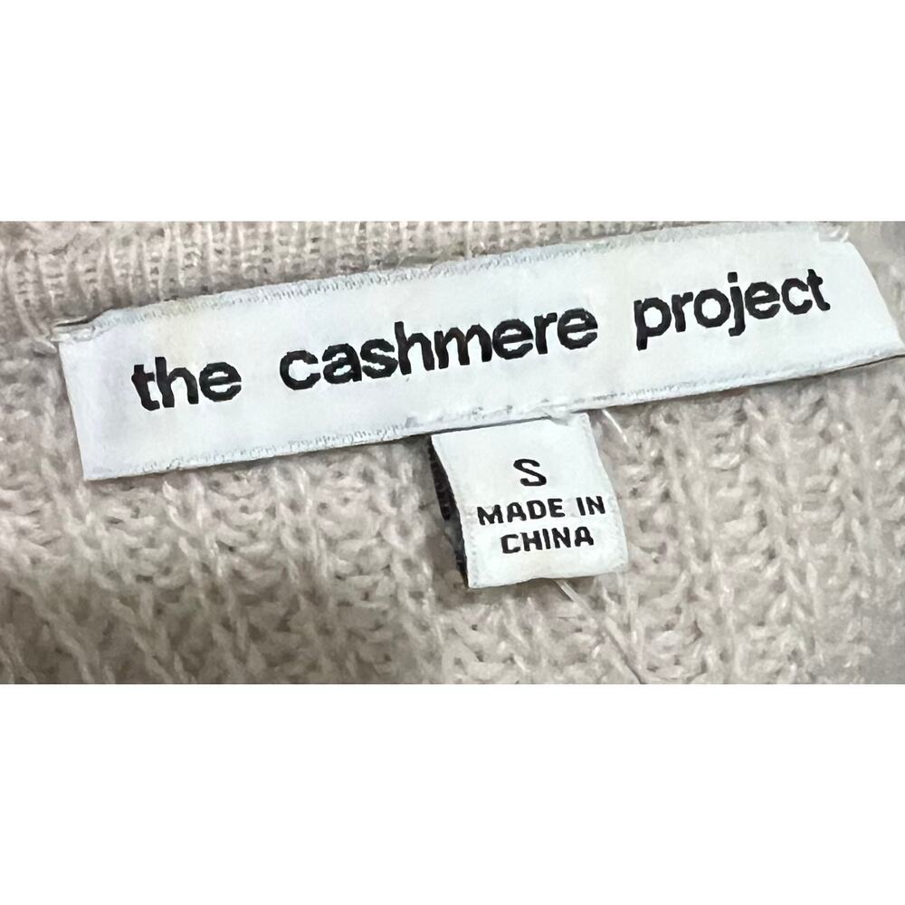 The Cashmere Project Sweater Hoodie with Fringe Trim V-Neck Beige Cream Sz S - Picture 9 of 10